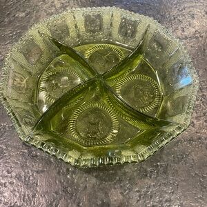 Vintage Green Divided Glass Serving Dish